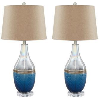 ASHLEY Johanna Blue and Clear Glass Table Lamp set of 2